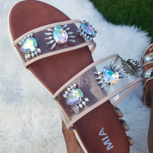 MIA crystal gemstone strappy slide on sandals - Picture 4 of 4